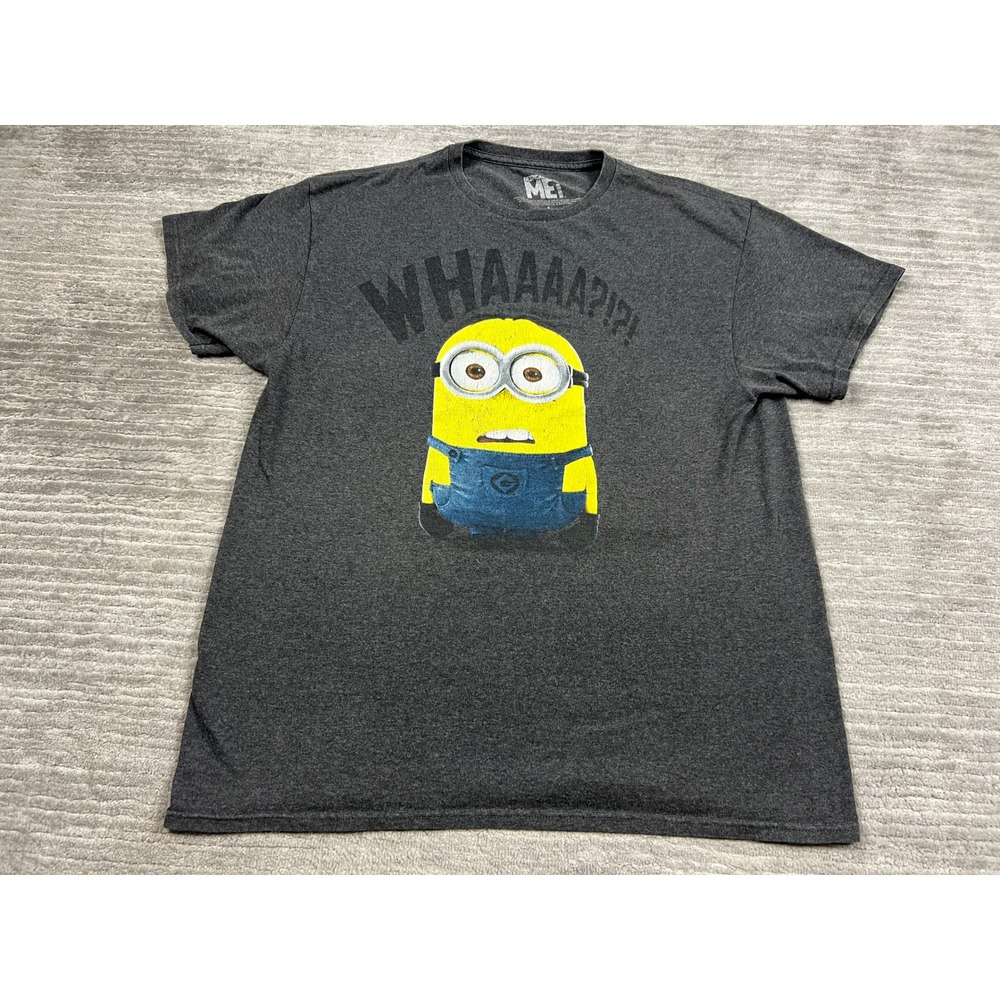 Despicable Me T-Shirt Mens L Gray Minion Whaaaa Graphic Short Sleeve Crew Neck